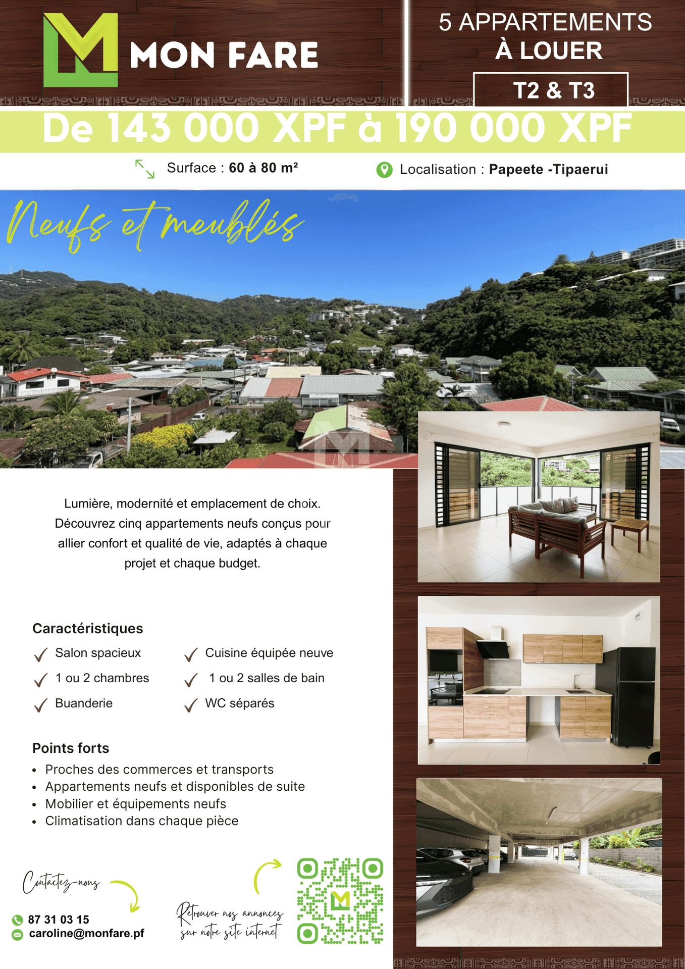 PAPEETE – 5 APPARTEMENTS NEUFS MEUBLÉS (F2 et F3) + PARKINGS - Image 2